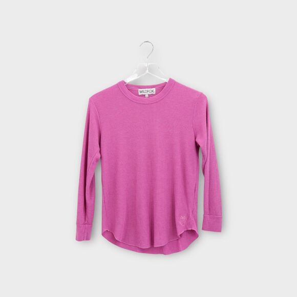 Wildfox Waffle Knit Long Sleeve Top Pink XS Round Neck Pullover Blouse - Picture 1 of 8